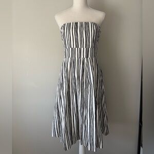 Club Monaco Aviva Strapless Black White Stripe Midi Dress NWT